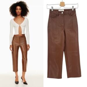 Aritzia Wilfred The Melina Pants Cropped Vegan Leather Cognac Brown Size 00